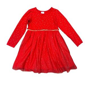 Hanna Andersson Girls Red Long Sleeve Dress with Gold Stars